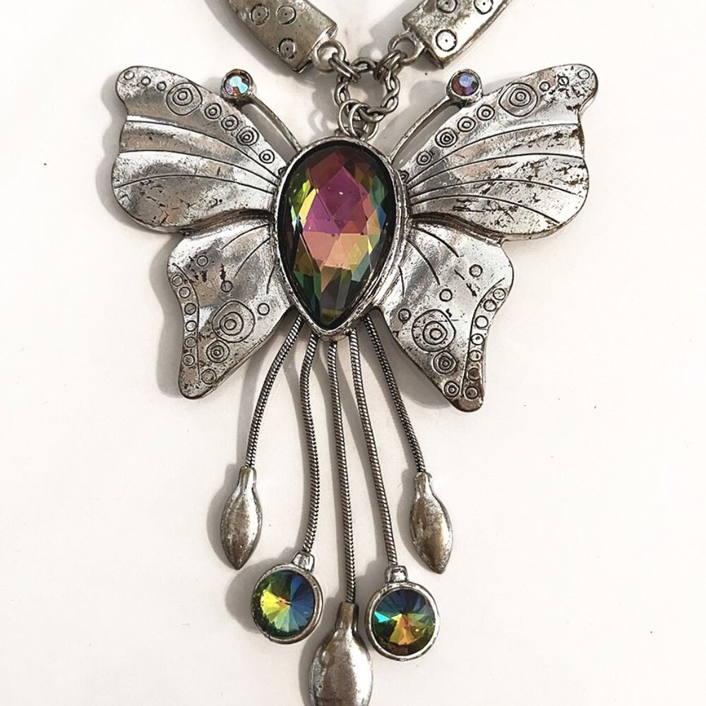 Vintage 70sbutterfly necklace with aurora borealis stones - Picture 3 of 4